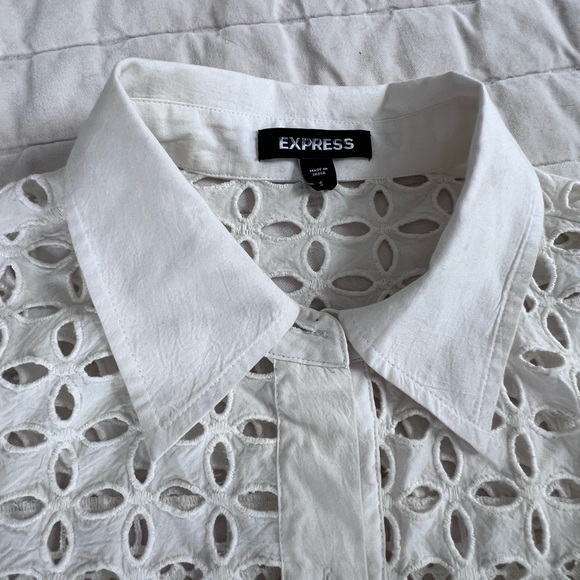 Express Ivory Eyelet Lace Button-Front Shirt - slightly oversize. Size S - Picture 10 of 10